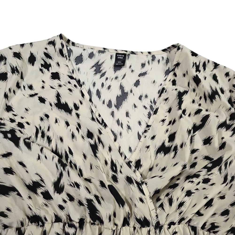 Shein Tunic Top Womens White Black 2XL Long Sleeve Curve Peplum Leopard Boho - Picture 3 of 11